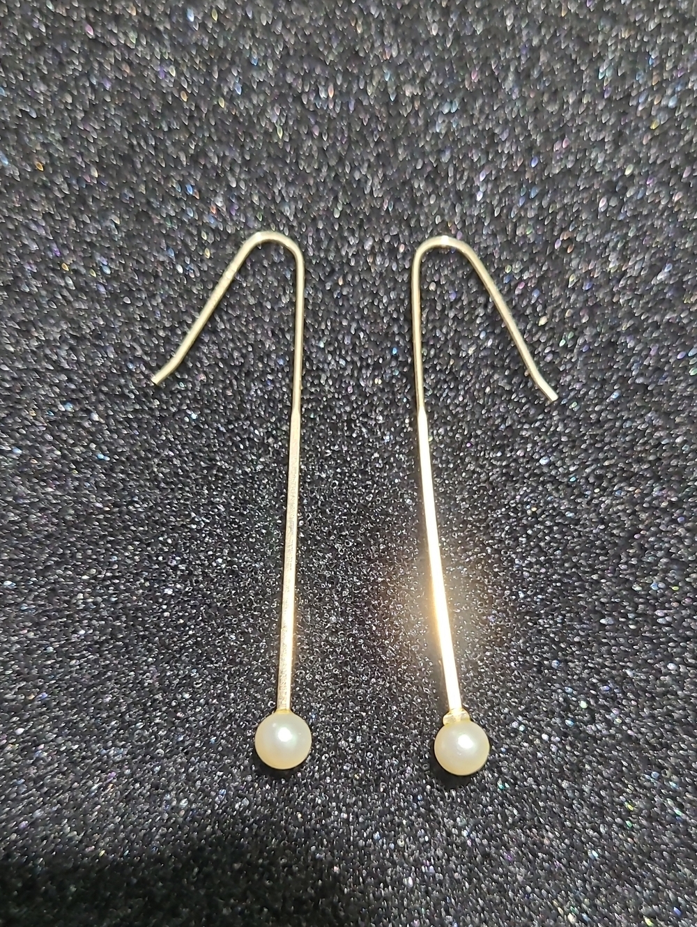 Vintage 10k Gold Pearl Drop Threader Earrings